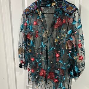 Vibrant‎ Floral Embroidered Sheer Blouse